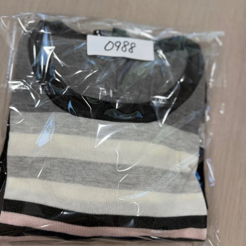 Tommy Hilfiger Womens Striped Crewneck Sweater Grey Black Pink Size M